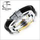 Fashion Solid Stainless Steel Cross Braide Leather Bangle Bracelet Men Jewelry thumbnail-2