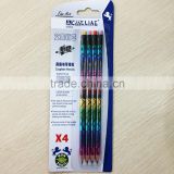 Standard size soft wood round shape heat rolling rainbow laser HB pencil in blister card
