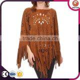 Suede Shawl Wrap Floral Hollow Perforated Fake Suede Shawl Poncho thumbnail-4
