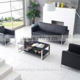S850 Generous Modern Simple Black Office Leather Sofa With Stainless Steel Base thumbnail-2