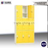 Popular Colorful Steel Locker 9 Door Yellow Key Lock Wardrobe Cabinet Steel Locker Furniture for Clothing Store thumbnail-2
