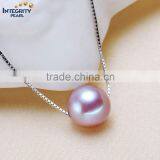 2016 New Fashion 9-10mm Round Purple Freshwater Jewel Pearl Pendant 925 thumbnail-2