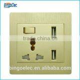 Euro/uk Standard 13a MF Switch Wall Socket With Dual Usb Wall Socket