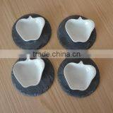 Irregular Leaf Shape Black Rough Edge Slate Coaster With thumbnail-2
