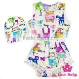 2LLY-090 Lovebaby latest sleeveless printed animals pattern summer pom pom romper with baby hatbaby jumpsuit designs