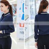 Custom High Quality Woman Clothes Fashionable Navy Blue Elegant Ladies Blouse Wholesale thumbnail-6
