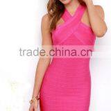 Wholesale Halter Neck Body-con Fit Fuchsia Bandage Dress 2015 thumbnail-2