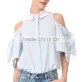 Spring Half Sleeve Voluminous High-low Hem High Neck Blouse Designs thumbnail-2