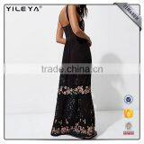 Sleeveless Paid With Paypal Long Flower Print Black Maxi Dress Long Casual thumbnail-3