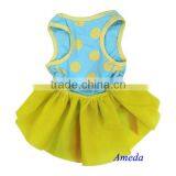 Yellow Tutu Blue Polka Dots Pink Ribbon Party Dress Pet Dog Cat Clothes XS S M L thumbnail-2