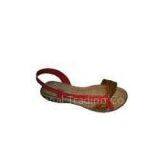 OEM / ODM Cheap Comfortable PU Material Camle / Red Ladies Wedge Sandals With 2.5cm Heels thumbnail-1