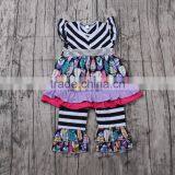 China Imports Clothing Colorful Feather Print Baby Outfits With Stripe Pants Boutique Girl Clothing thumbnail-1