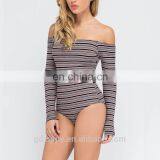 New Style Stripe Detail Off Should Cotton Bodysuit thumbnail-2