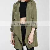 Styleish and Classic Collarless Draped Open Front Trench Jacket of Women NT201 thumbnail-3