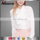 Japanese Girl Style Long Sleeve White Chiffon Bow Tie Girls Shirt thumbnail-1