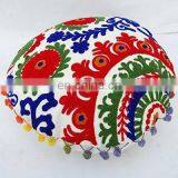 Double Multi Embroidered 100% Cotton Indian Round Suzani Pillows, Cushion Cover 16x16, Home Decorative Throw Pillow Shams thumbnail-1