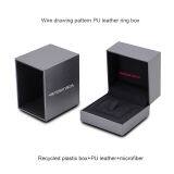 Grey color wire drawing pattern PU leather ring box sliding sleeve ring box with microfiber insert