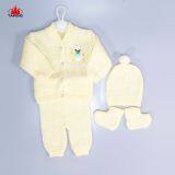 new design 4 pieces suits V-neck cardigan baby sweater in creamy white