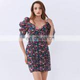 TWOTWINSTYLE Dress For Women V Neck Puff Sleeve High Waist Hit Color Elegant Printed thumbnail-4
