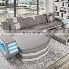 2021 Multi-functional Living Room Sofa Set Furniture Top Grain Leather Sectional Sofa With LED Light thumbnail-3