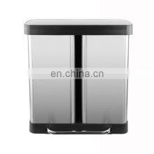 2021 New Design Indoor 2 Compartments Bins Recyclable Garbage Bin 60L Stainless Steel Recycling Bin OEM