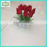 20cm 9 Heads Silk Tulip With Wooden Pot Artificial Flower Bonsai thumbnail-1