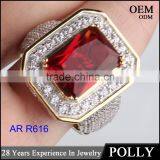 Factory Price Hip Hop Jewelry 925 Silver CZ Red Ruby Ring for Men thumbnail-2