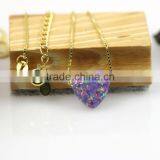 Synthetic Light Purple Heart Opal Stone Pendant18K Golden Plated 925 Sterling Silver Chain Necklace thumbnail-4