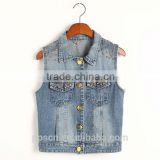 ss new fashion basic jean vest with beadings,china supplier