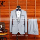 2016 apparel online shopping blue gray white gem embroidery punjabi frock suit design for Men's Wear                        
                                                Quality Choice