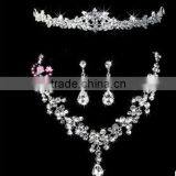 2016 Fashion Alloy Silver Plated Rhinestone Tiara Crown,Necklace,Earring Bridal Wedding Jewelry Set thumbnail-1
