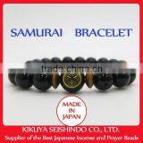 Tokugawa Ieyasu, Samurai Bracelet, Black Onyx 10 mm With Citrine (yellow Quarts) and Tiger-eye, Japanese Accessory, Japan thumbnail-6