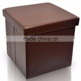 Foldable Storage Ottoman - Contemporary Faux Leather Ottoman with Cover, Chocolate