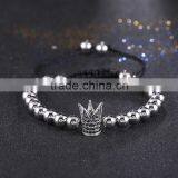 Fashion Luxury 18K Genuine Gold Plated Crystal Beaded Micro Pave Braiding Macrame Crown Men Bracelets Valentine's Gift