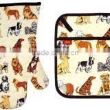 2015 HIGH QUALITY NEW DESIGN PRINTING DOGS COTTON (OVEN MITT& POT HOLDER) KITCHEN SET