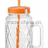 2016new 690ml Glass Mason Jar With Handle and Colorful Lid and Straw thumbnail-2