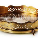 Retro Mirror Design Brass Hexagon Tray, Hand Engraved Bronze Serving Tea Tray With Handle, Luxury Home Decorative Tableware thumbnail-6