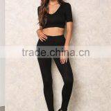 MGOO High Quality Black Ribbed Hood Tops Sleeveless Cropped Tops And Legging For Running Tracksuits Plain Basic thumbnail-2