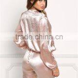 MGOO 2017 High Quality Custom 100% Satin Shiny Bomber Jackets For Women Tracksuits Women Crepe Tops Coat thumbnail-6