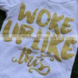 Baby Girls Boutique Clothing Infant Girl Kids Clothes White Gold Bus Romper With Matching Headband and Legwarmer Set thumbnail-2