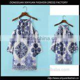 2017 New Model Summer Dress Women off Shoulder Straight Loose Blue and White Porcelain Printed Dress thumbnail-1
