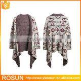 Acrylic Geometric Print Drape Long Knit Cardigan For Women thumbnail-1