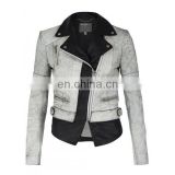 White & Black Leather Brando Style Womens Biker Motorcycle Genuine Leather Jacket All Sizes