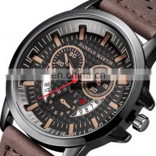 Hannah Martin 6014 Stylish quartz watches for men chrono calendar color dial fashion leather watches men wrist brand