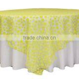 Yellow Wholesale 90" Organza Embroidered Flocking Wedding Table Overlay thumbnail-1