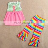 wholesale kids adorable rainbow outfits child cotton top with rainbow pant boutique clothing
