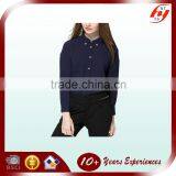 2016 Elegant Lady Dark Blue Loose Fit Office Blouse Design for Uniform Long Sleeve Chiffon Tops Customized