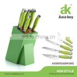 Green Stainless Steel Kitchen Knife Set in Wood Block thumbnail-1