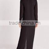 Plain Black Long Sleeve Button Deep v Sexy Slim Fit Elegant Long Evening Dress thumbnail-2