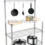 Modern Kitchen 4-Tier Rack Wire Shelving Shelf With Wood Cutting Board thumbnail-2